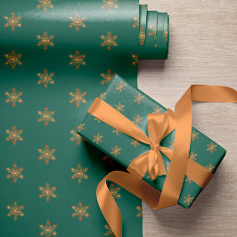 Eenvoudige elegante gouden sneeuwvlokken groene Ke Cadeaupapier