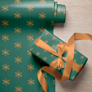 Eenvoudige elegante gouden sneeuwvlokken groene Ke Cadeaupapier