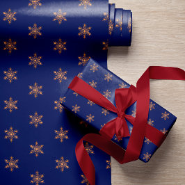 Eenvoudige elegante gouden sneeuwvlokken marine Ke Cadeaupapier