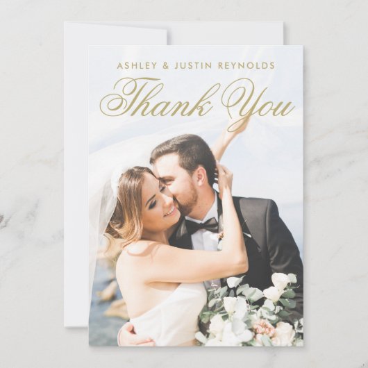 Eenvoudige Elegante Gouden Typografie Fotobruiloft Bedankkaart (Voorkant)