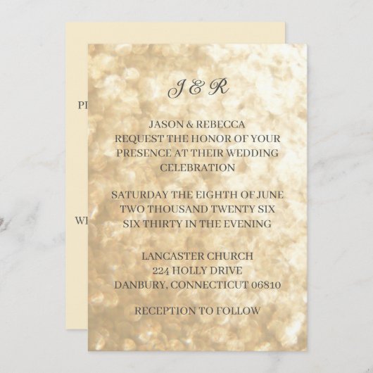 Eenvoudige Elegante Gouden Uitnodiging van de Dag  (Voorkant / Achterkant)