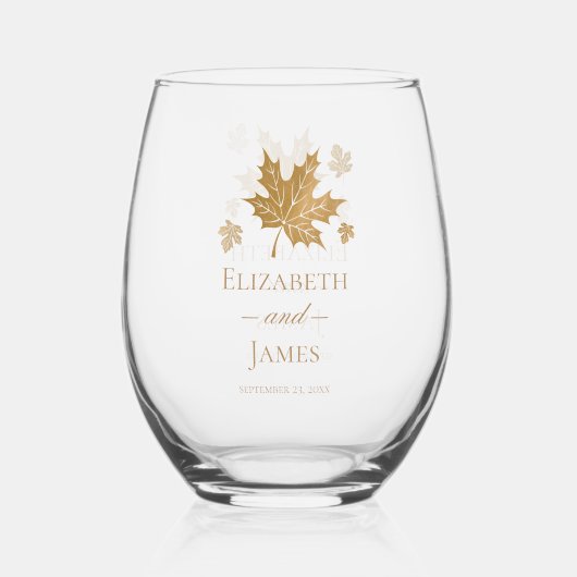 Eenvoudige elegante gouden val laat aangepaste bru wijnglas zonder voet (Voorkant)