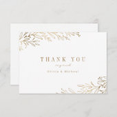 Eenvoudige elegante gouden vergulde botanische dan bedankkaart (Voorkant / Achterkant)