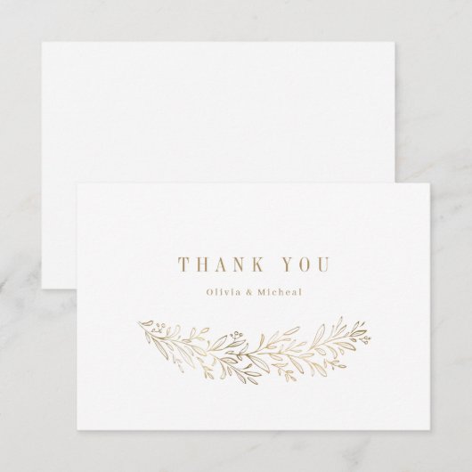 Eenvoudige elegante gouden vergulde botanische dan bedankkaart (Voorkant / Achterkant)