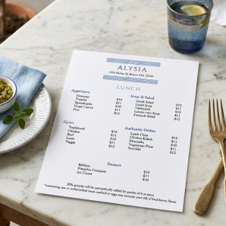 Eenvoudige Elegante Griekse Restaurant Lunchkaart Menu