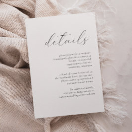 Eenvoudige Elegante Grijze Script Trouwdetails Informatiekaartje