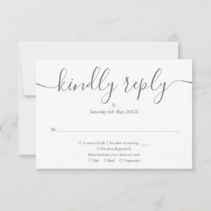 Eenvoudige Elegante Grijze Witte Script Maaltijdke RSVP Kaartje