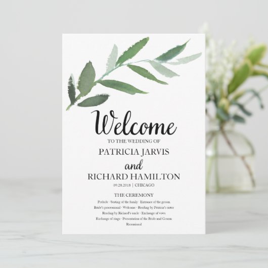 Eenvoudige elegante groen bruiloft programma's (Staand voorkant)