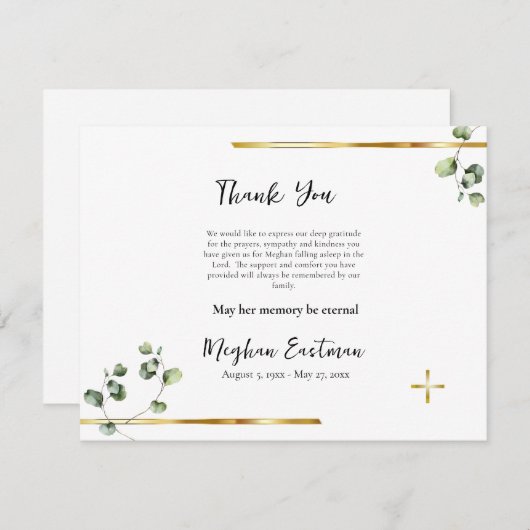 Eenvoudige, elegante groen-orthodoxe begrafenis bedankkaart (Voorkant / Achterkant)