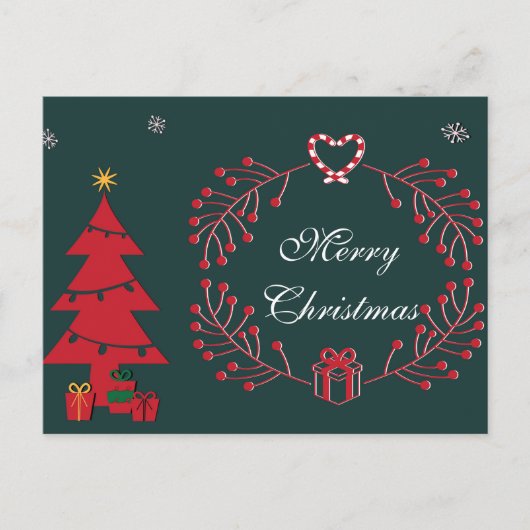 Eenvoudige Elegante Groene Blad Decoratie Vrolijk  Feestdagenkaart (Voorkant)