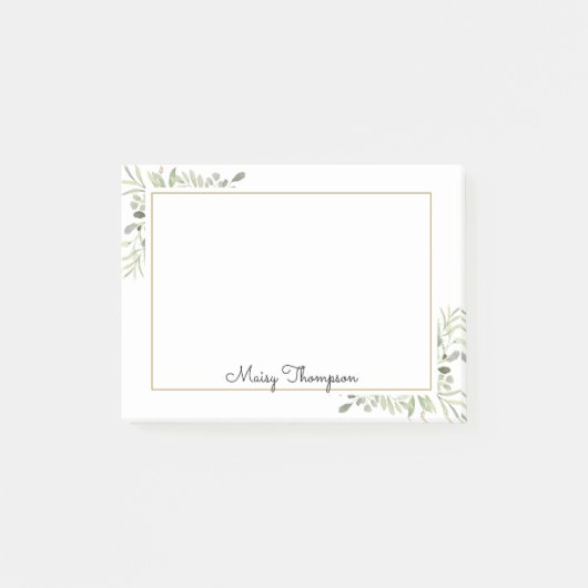 Eenvoudige Elegante Groene Bloemen Post-it® Notes (Voorkant)