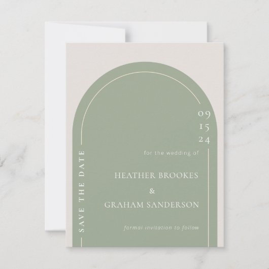 Eenvoudige Elegante Groene Bruiloft Bewaar de Datu (Voorkant)