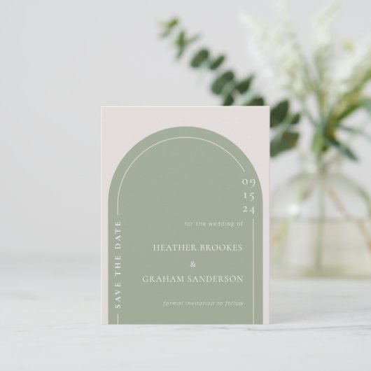 Eenvoudige Elegante Groene Bruiloft Bewaar de Datu (Staand voorkant)