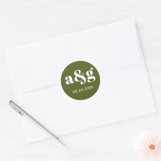 Eenvoudige, elegante groene bruiloft ronde sticker (Envelop)