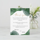 Eenvoudige elegante groene en gouden bruiloft bedankkaart (Staand voorkant)