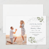 Eenvoudige elegante groene foto Save the Date Kaart (Voorkant / Achterkant)