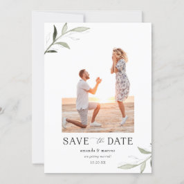 Eenvoudige elegante groene foto Save the Date Kaart
