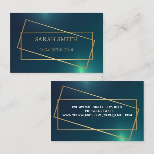 Eenvoudige Elegante Groene Gouden Yoga Instructeur Visitekaartje (Voorkant / Achterkant)