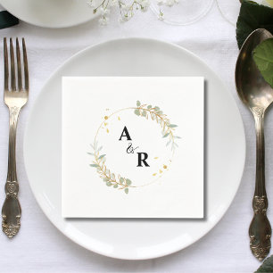 Eenvoudige Elegante Groene Initiaal Letters Trouwd Servet