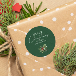 Eenvoudige elegante groene kerstdennenbladeren bes ronde sticker