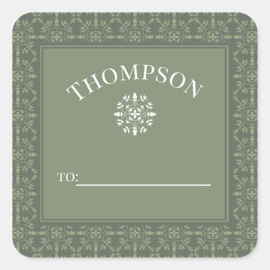 Eenvoudige elegante groene sneeuwvlok van vierkante sticker (Voorkant)