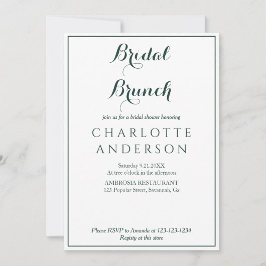 Eenvoudige Elegante Groene Vrijgezellenfeest Bruid Kaart (Voorkant)