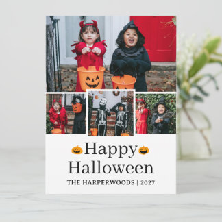 Eenvoudige Elegante Halloween Familie Vier Foto Feestdagenkaart