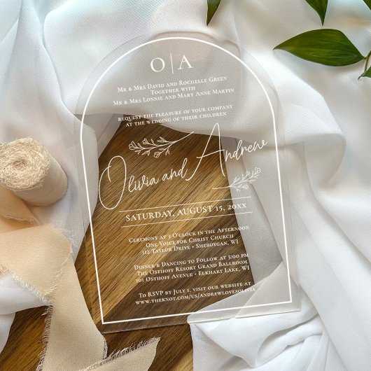 Eenvoudige Elegante Hand Getrokken Botanische Trou Acryl Uitnodigingen