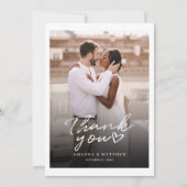 Eenvoudige elegante handgeschreven foto bruiloft bedankkaart (Voorkant)