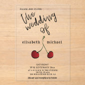 Eenvoudige elegante handgetekende whimsy rode kers acryl uitnodigingen (Voorkant)