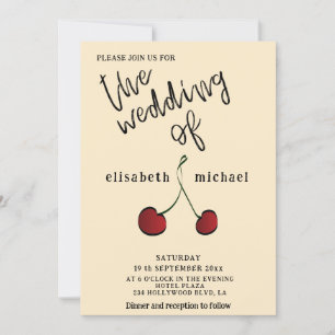 Eenvoudige elegante handgetekende whimsy rode kers kaart