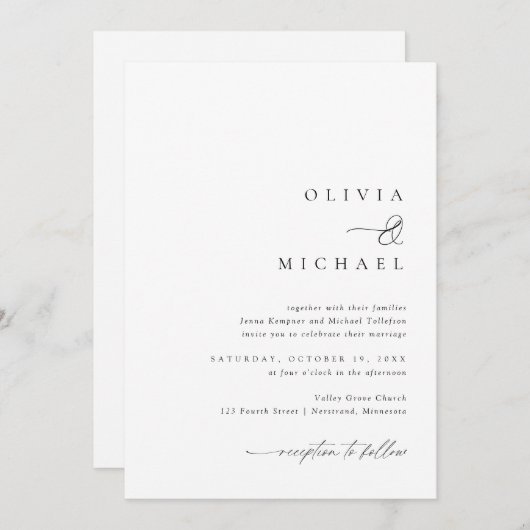 Eenvoudige elegante handschrift bruiloft kaart (Voorkant / Achterkant)