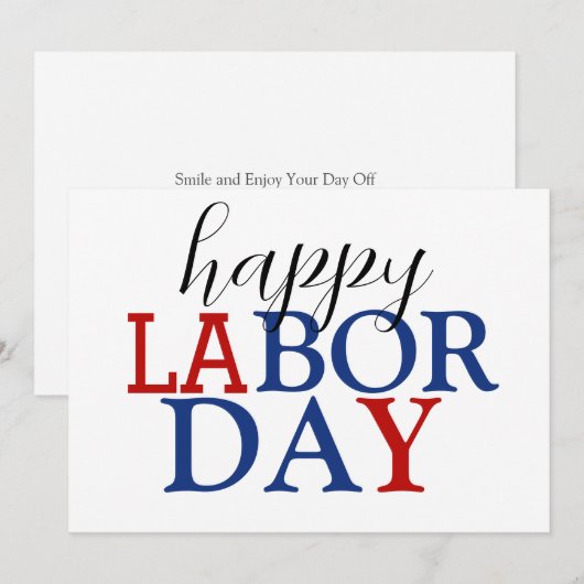 Eenvoudige Elegante Happy Labor Day Rood Wit Blauw (Voorkant / Achterkant)