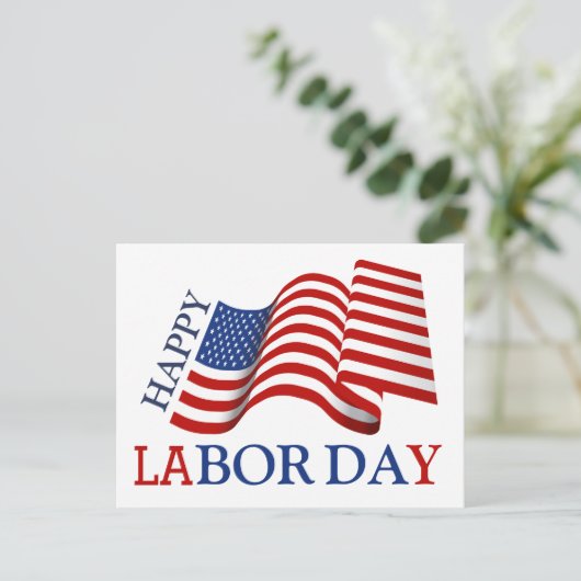 Eenvoudige Elegante Happy Labor Day Rood Wit Blauw Briefkaart (Staand voorkant)