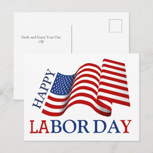 Eenvoudige Elegante Happy Labor Day Rood Wit Blauw Briefkaart (Voorkant / Achterkant)