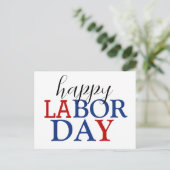 Eenvoudige Elegante Happy Labor Day Rood Wit Blauw Briefkaart (Staand voorkant)