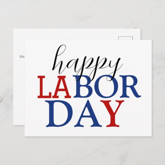 Eenvoudige Elegante Happy Labor Day Rood Wit Blauw Briefkaart (Voorkant / Achterkant)