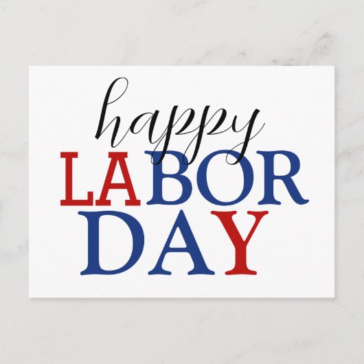 Eenvoudige Elegante Happy Labor Day Rood Wit Blauw Briefkaart (Voorkant)