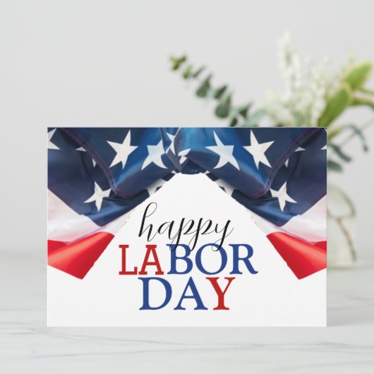 Eenvoudige Elegante Happy Labor Day Rood Wit Blauw Feestdagenkaart (Staand voorkant)