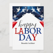 Eenvoudige Elegante Happy Labor Day Rood Wit Blauw Feestdagenkaart (Voorkant / Achterkant)
