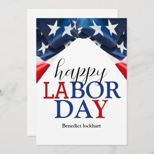 Eenvoudige Elegante Happy Labor Day Rood Wit Blauw Feestdagenkaart (Voorkant / Achterkant)