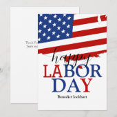 Eenvoudige Elegante Happy Labor Day Rood Wit Blauw Feestdagenkaart (Voorkant / Achterkant)
