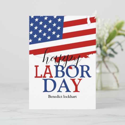 Eenvoudige Elegante Happy Labor Day Rood Wit Blauw Feestdagenkaart (Staand voorkant)