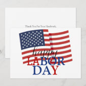Eenvoudige Elegante Happy Labor Day Rood Wit Blauw Feestdagenkaart (Voorkant / Achterkant)