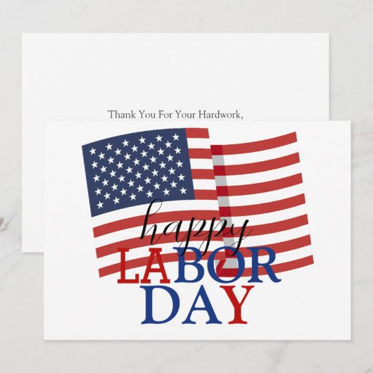 Eenvoudige Elegante Happy Labor Day Rood Wit Blauw Feestdagenkaart (Voorkant / Achterkant)