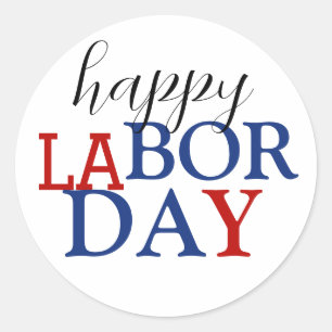 Eenvoudige Elegante Happy Labor Day Rood Wit Blauw Ronde Sticker