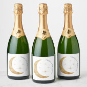 Eenvoudige elegante hemelse gouden maan sterren br sparkling wijnetiket (Flessen)