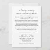 Eenvoudige elegante herdenkingsdienst begrafenis kaart (Achterkant)