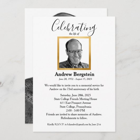 Eenvoudige elegante herdenkingsviering van het lev kaart (Voorkant / Achterkant)