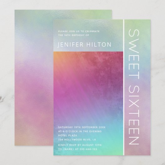 Eenvoudige elegante holografische, zoete zestien u kaart (Voorkant / Achterkant)